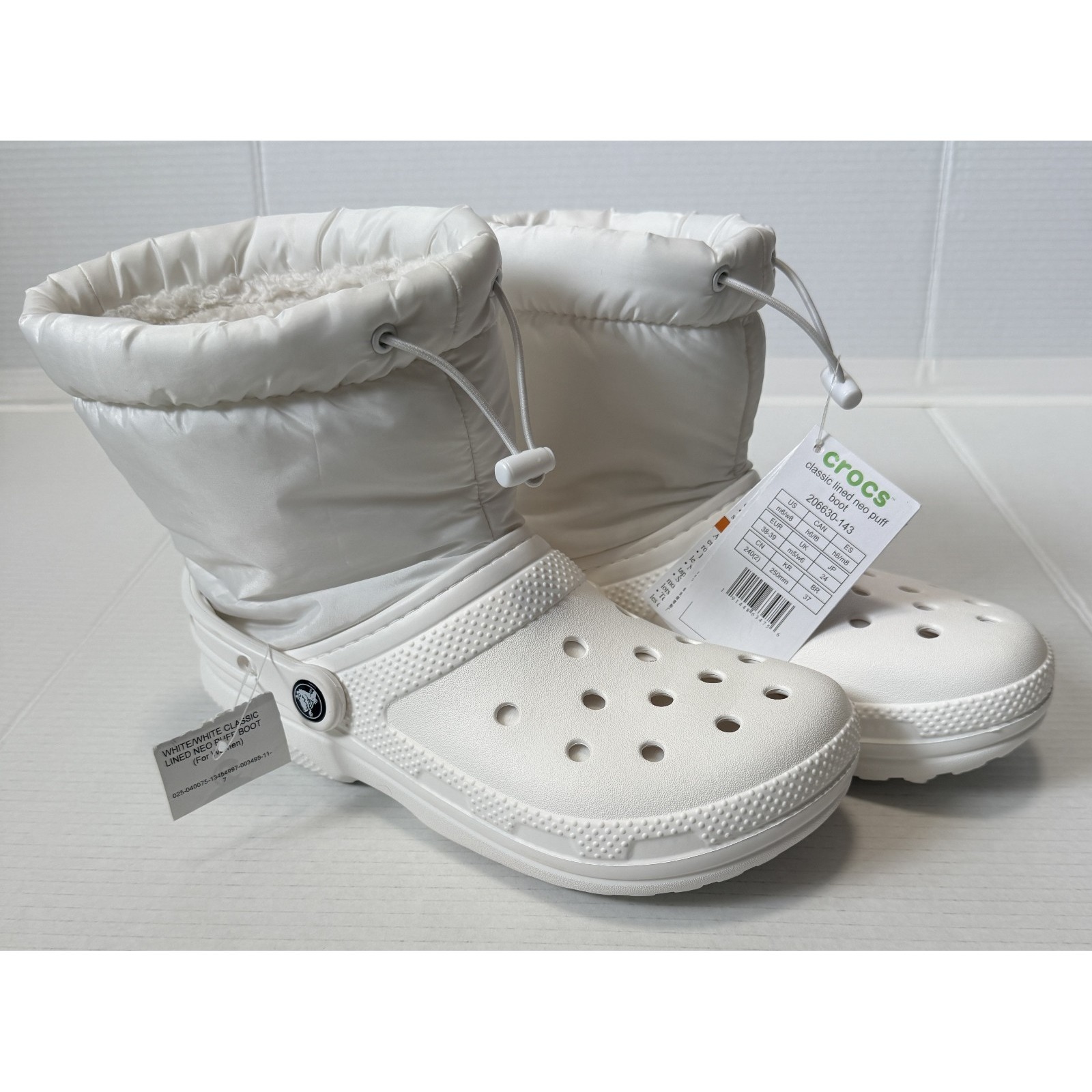 Crocs Classic Lined Neo Puff Unisex Boots - White Us Size M6/W8 - Nwt New